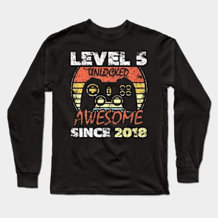 Level 5 Unlocked Awesome Since 2018 5Th Birthday Gaming Long Sleeve T-Shirt